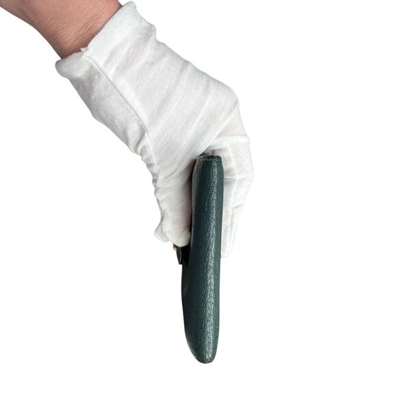 GUCCI Bifold Compact Wallet‎ Leather Dark Green Kiss Lock Horsebit - Picture 9 of 16